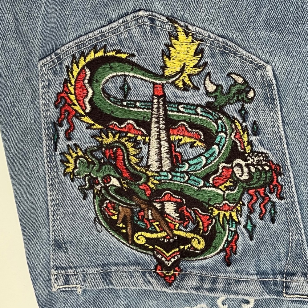 Ambush Embroidered Dragon Graffiti Baggy Jeans Blue Acid Wash Size‎ 30 (P740) - Picture 7 of 9